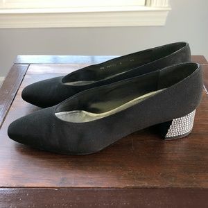 Stuart Weitzman Black Heels with Glittering Silver Block